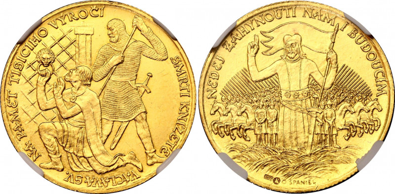 Czechoslovakia 3 Dukat 1929 (ND) NGC MS 62
X# M10; Gold (.986) 10.00 g.; by O. ...