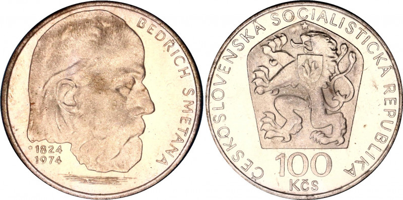 Czechoslovakia 100 Korun 1974 Smetana Proof
KM# 82; 150th Anniversary of Bedřic...