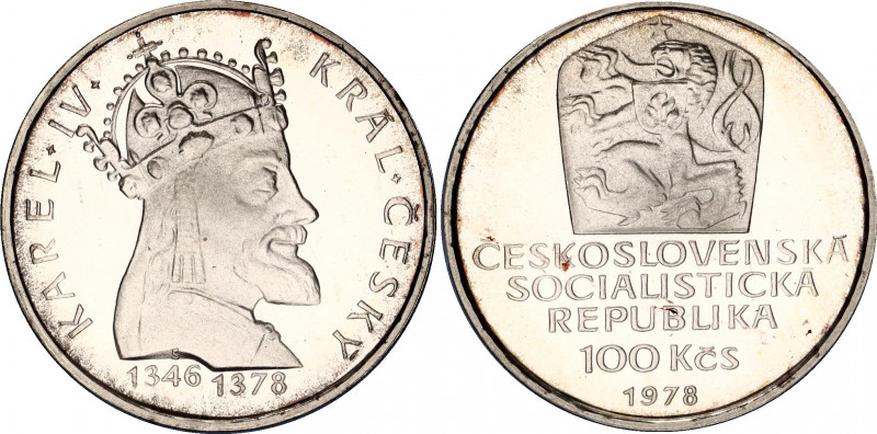 Czechoslovakia 100 Korun 1978 Charles IV Proof
KM# 93; 600 Years - Death of Kin...