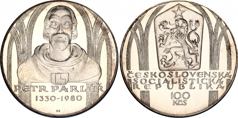 Czechoslovakia 100 Korun 1980 Parléř Proof
KM# 100; 650 Years - Birth of Petr P...