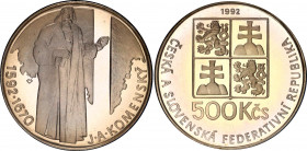 Czechoslovakia 500 Korun 1992 Komensky Proof
KM# 158; 400th Anniversary of Jan Ámos Komenský. Silver, Proof. Mintage 5000 Only. In Original sealed bo...