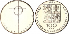 Czechoslovakia 100 Korun 1992 Lidice Proof
KM# 161; 50th Anniversary of Extermination of Villages Lidice and Ležáky. Silver, Proof. Mintage 3000 Only...