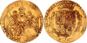 Belgium Gold Medal in Size of 2 Souverain d'or "Albert and Isabella of Spain" 1598 - 1621 (ND) R3
Delm. 147 (R3); Fb. 91; Vanhoudt 612 AN (R3); Gold ...