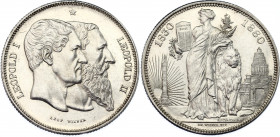 Belgium 5 Francs 1880 50 Years of Belgium PCGS MS63
X# 8; N# 27258; Silver 24.96 g.; Léopold II; 50 Years of Belgium; Mintage 6714; UNC, Prooflike. C...