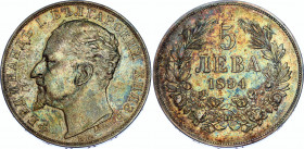 Bulgaria 5 Leva 1894 KB
KM# 18, N# 17712; Silver; Ferdinand I; XF+ with nice toning