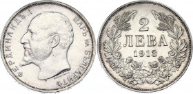Bulgaria 2 Leva 1913
KM# 32; N# 12364; Silver; Ferdinand I; Mint: Kremnitz; UNC Toned