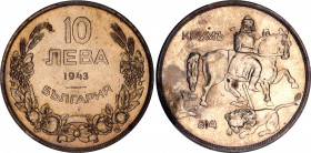 Bulgaria 10 Leva 1943 PCGS MS 63
KM# 40b, N# 6446; Nickel clad steel; Boris III