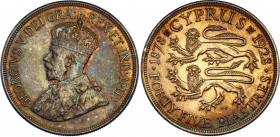Cyprus 45 Piastres 1928
KM# 19, N# 15505; Silver; George V; 50th Anniversary of Cyprus; AUNC with amzing toning