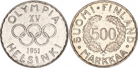 Finland 500 Markkaa 1951 H Rare
KM# 35; N# 10394; Silver; Olympic Games 1952; UNC with minor hairlines