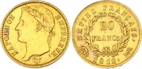 France 20 Francs 1812 R
KM# 695.1; Napoleon I. Paris Mint. Gold (.900) 6,45g. AU-UNC, full mint luster, rare condition.
