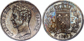 France 1 Franc 1830 A
F# 207A, N# 157584; Four leaf on the reverse; Silver; Charles X; XF/AUNC with amazing toning