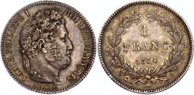 France 1 Franc 1834 B
KM# 748.2; N# 2090; Silver; Louis Philippe I; Mint: Rouen; XF-AUNC Toned
