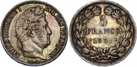 France 5 Francs 1831 B
KM# 736; N# 6003; Silver; Louis Philippe I; Mint: Rouen; VF-XF Toned