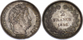 France 2 Francs 1846 A
KM# 743.1; N# 1228; Silver; Louis Philippe I; Mint: Paris; AUNC- Toned