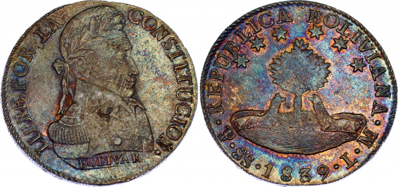 Bolivia 8 Soles 1839 PTS LM 
KM# 97; N# 23224; Silver; UNC with outstanding rai...
