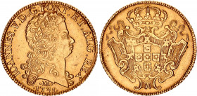 Brazil 12800 Reis 1731 M
KM# 139, Bentes# 105.01-105.16; N# 17004; Gold (917) 28,61g.; John V the Magnanimous (1706-1750); Vila Rica Mint; VF-XF