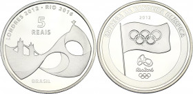 Brazil 5 Reais 2012
KM# 680, N# 36934; Silver., Proof; Delivery of Olympic Flag, London 2012 - Rio 2016; Low Mintage