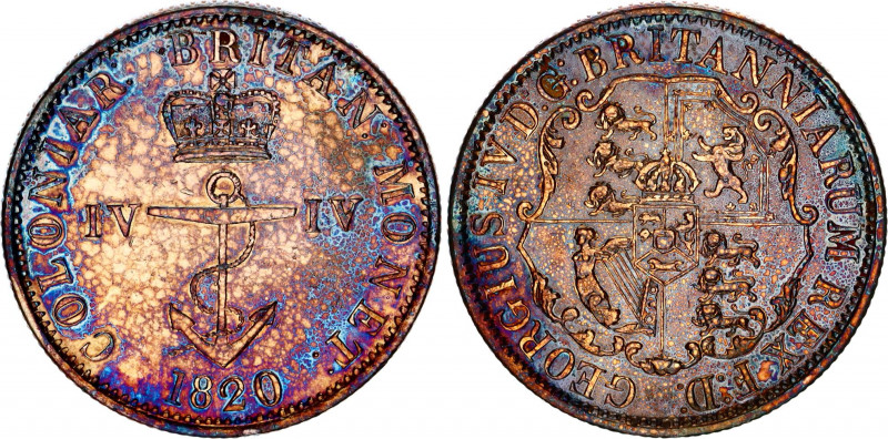 British West Indies 1/4 Dollar 1820
KM# 3, N# 20290; Silver; XF with amazing to...