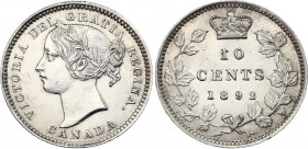 Canada 10 Cents 1892
KM# 3; Schön# 3; N# 393; Silver; Victoria; Mint: London; UNC