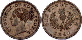 Canada Nova Scotia 1 Penny 1840
KM# 4, CCT# NS-2C1, N# 31799; 7 fringes of hair ; Copper 17.26 g., 34 mm.; Victoria; XF+