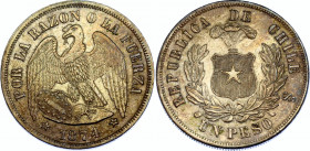 Chile 1 Peso 1874 So
KM# 142.1, N# 4323; Silver; AUNC/UNC