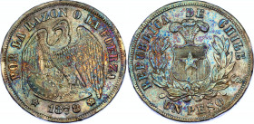 Chile 1 Peso 1878 So
KM# 142.1, N# 4323; Silver; XF+ with amazing toning
