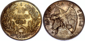 Chile 50 Centavos 1902 So
KM# 160; N# 10890; Silver; UNC-
