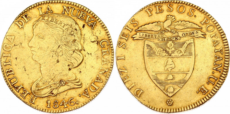 Colombia 16 Pesos 1846 UE
KM# 94.2; N# 48069; Gold (.875) 27.00 g.; Republic of...