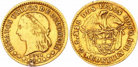 Colombia 2 Pesos 1871
KM# A154, N# 48300; Gold (.900) 3.15 g; XF, unmounted