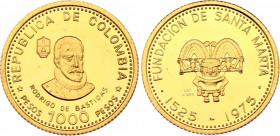 Colombia 1000 Pesos 1975 (ND)
KM# 259; N# 234017; Gold (.900) 4.30 g.; 450th Anniversary Founding of City of Santa Marta; Mintage 2500; UNC Proof