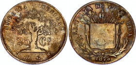 Costa Rica 25 Centavos 1875 GW
KM# 106; N# 59684; Silver; VF+