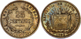 Costa Rica 25 Centavos 1892 HEATON
KM# 130; N# 8748; Silver; XF/AUNC