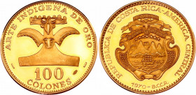 Costa Rica 100 Colones 1970
KM# 196, N# 26381; Gold (.900) 14.9 g., 30 mm., Proof; Inter-American Human Rights Convention; Mintage 3507 pcs only!