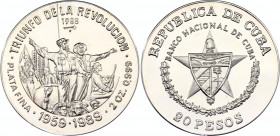 Cuba 20 Pesos 1988
KM# 169; N# 205805; Silver; 40th Anniversary of the Revolution's Triumph; Mint: Havana; Mintage 1000; UNC Proof