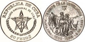 Cuba 20 Pesos 1989
KM# 169, N# 205805; Silver., Proof; Themes of the Cuban Revolution – Triumph of the Revolution; With nice toning