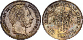 Danish West Indies 10 Cents 1878
KM# 70, N# 18049; Silver; Christian IX; AUNC with nice toning