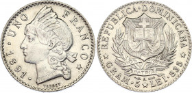 Dominican Republic 1 Franco 1891 A
KM# 11; N# 30749; Silver; Mint: Paris; AUNC