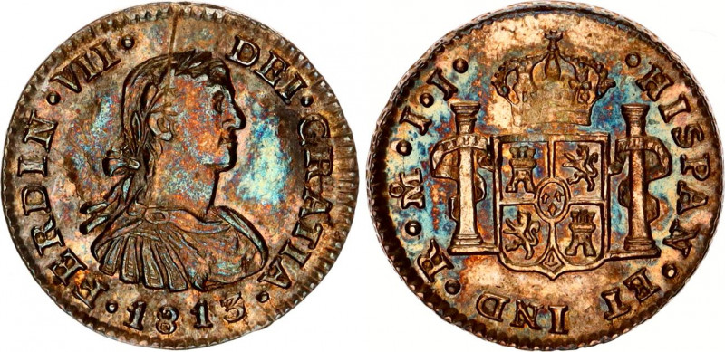 Mexico 1/2 Real 1813 Mo JJ Overdate
KM# 73, N# 15056; Silver; Fernando VII; AUN...