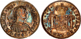 Mexico 1/2 Real 1813 Mo JJ Overdate
KM# 73, N# 15056; Silver; Fernando VII; AUNC/UNC with amazing toning