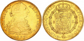 Mexico 8 Escudos 1777 Mo FM
KM# 156.2; N# 28697; Gold (.875) 27.06 g.; Mint: Mexico; XF-