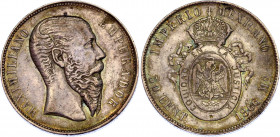 Mexico 50 Centavos 1866 Mo
KM# 387; Maximiliano I; Silver; Mintage 31,000. AUNC+, mint luster, nice patina. Very rare in this condition.