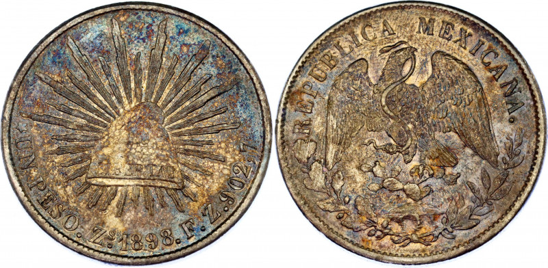 Mexico 1 Peso 1898 Zs FZ
KM# 409.3, N# 11588; Silver; XF+ with amazing toning