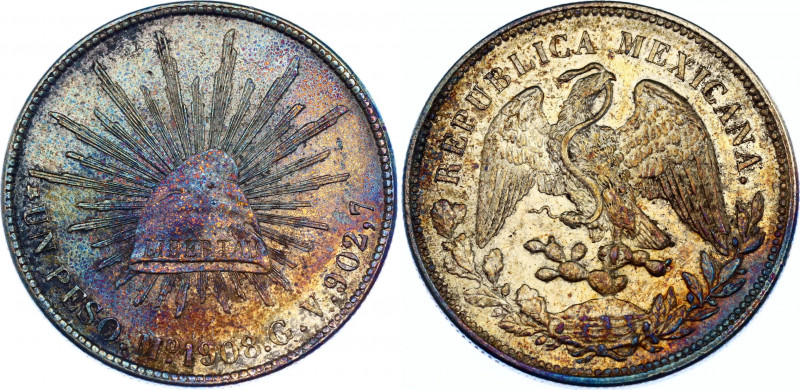 Mexico 1 Peso 1908 Mo GV
KM# 409.2; N# 11588; Silver; AUNC/UNC with amazing ton...