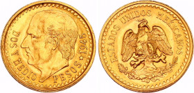 Mexico 2-1/2 Pesos 1945 Restrike
KM# 463, N# 18813; Gold (.900) 2.08 g., 15.5 mm.; UNC