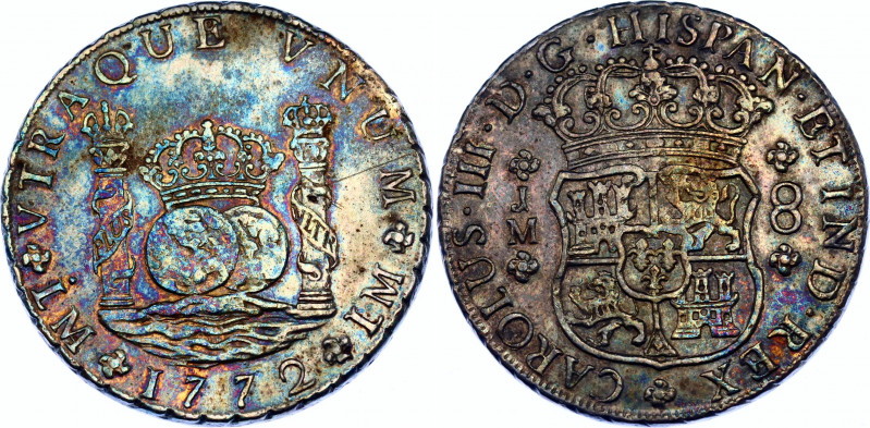 Peru 8 Reales 1772 LM JM
KM# 64, N# 46610; Silver; Carlos III; Colonial Milled ...