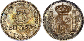 Puerto Rico 5 Centavos 1896 PGV
KM# 20, N# 13195; Silver; UNC