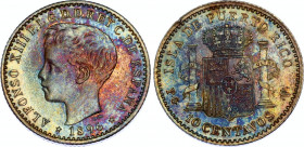 Puerto Rico 10 Centavos 1896 PGV
KM# 21, N# 17450; Silver; Alfonso XIII; AUNC with amazing toning