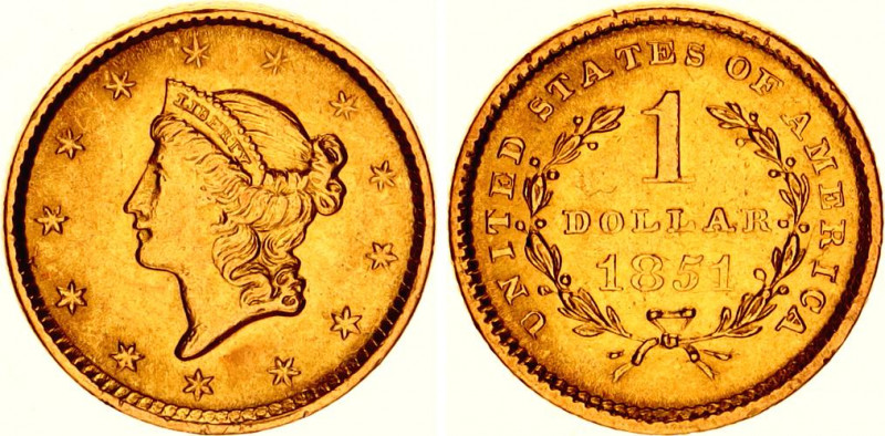 United States 1 Dollar 1851 
KM# 73; N# 6157; Gold (900); Liberty Head; AUNC