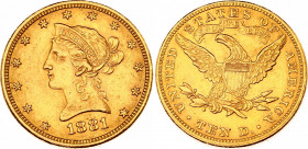 United States 10 Dollars 1881
KM# 102, N# 16134; Gold (.900) 16.71 g., 27 mm.; "Coronet Head - Eagle"; XF