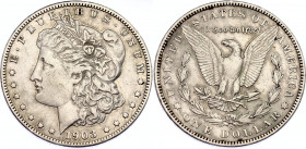 United States 1 Dollar 1903 S
KM# 110; N# 1492; Silver; "Morgan Dollar"; Mint: San Francisco; VF-XF Toned